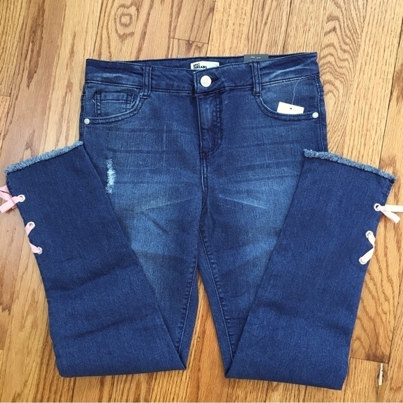 EPIC Threads Junior Mid Rise Denim Blue Distressed Stretch Skinny Jeans - Picture 14 of 16